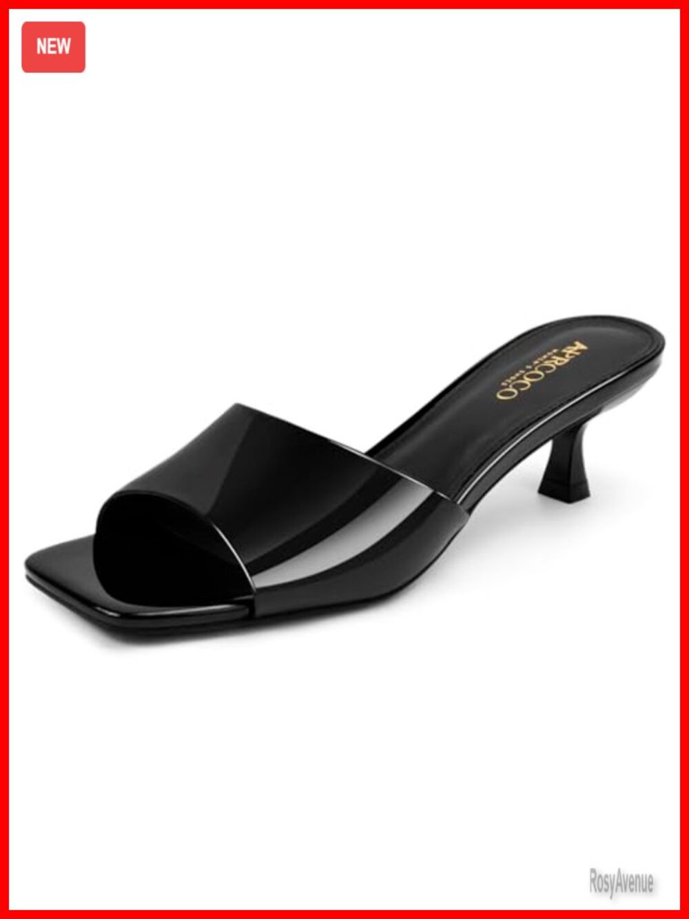 Kitten Heels Sandals Square Open Toe Slip-On Heeled Mules Faux Leather